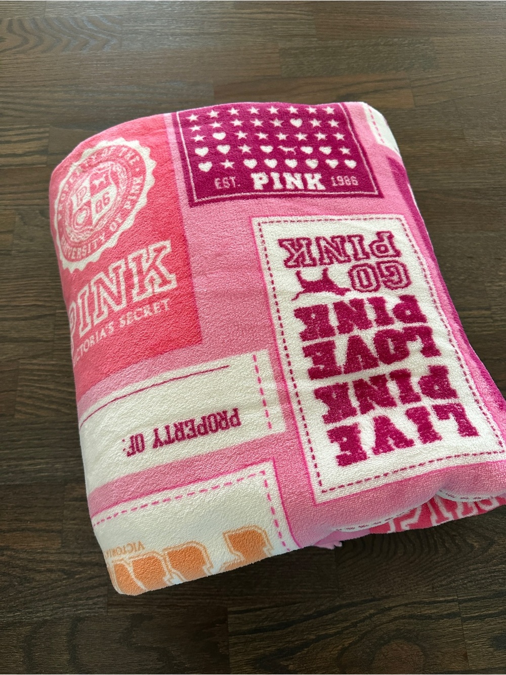 Victoria's Secret PINK Pink and White Graphic Throw Blanket